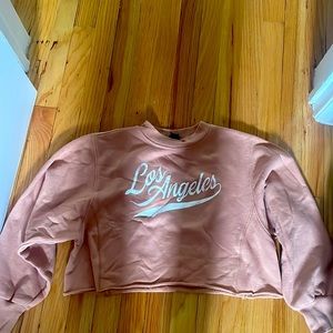 Cute cropped pink sweater that says “ Los Angeles “